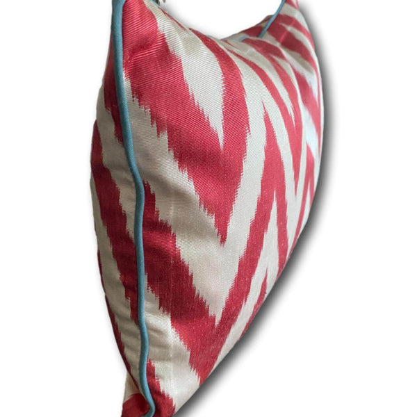 IKAT cushion cover -  Double Sided Red Zigzag with Blue Piping 25 x 40 cm