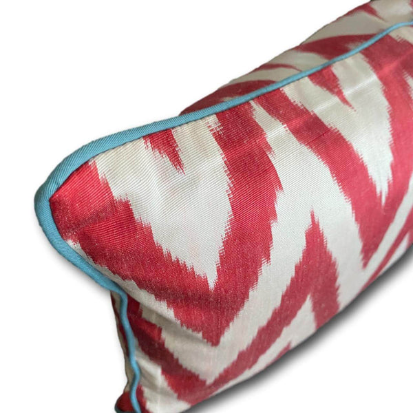 IKAT cushion cover -  Double Sided Red Zigzag with Blue Piping 25 x 40 cm