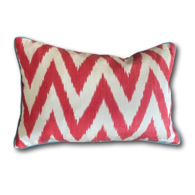 IKAT cushion cover -  Double Sided Red Zigzag with Blue Piping 25 x 40 cm