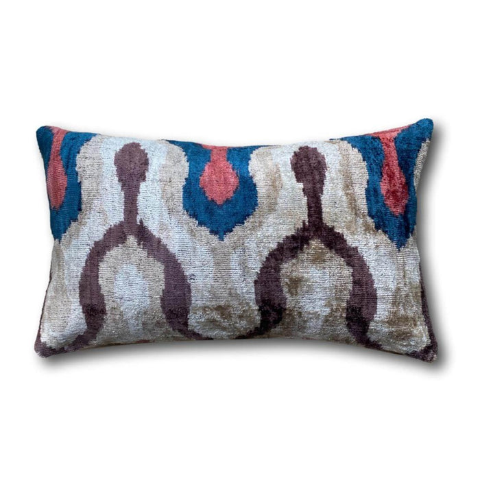 IKAT cushion cover -  Pink, Blue and Brown - Velvet - 30 x 50 cm