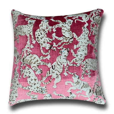 Candy Pink Wild Cat Velvet Cushion Cover - double sided -  50 x 50 cm