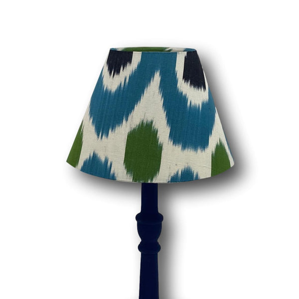 Handmade Ikat Empire Mini Lampshade - Blue with Green Dots - Dia 20 cm