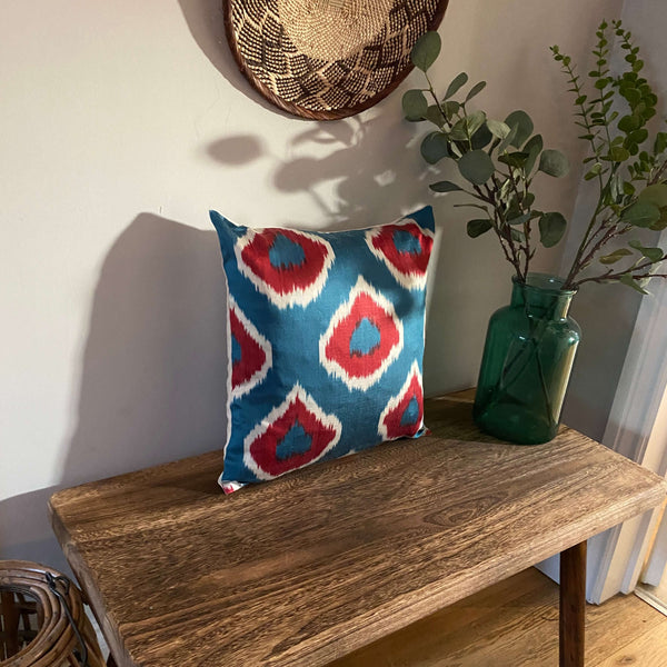 IKAT cushion cover - Blue and Red Diamonds 40 x 40 cm