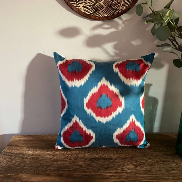 IKAT cushion cover - Blue and Red Diamonds 40 x 40 cm