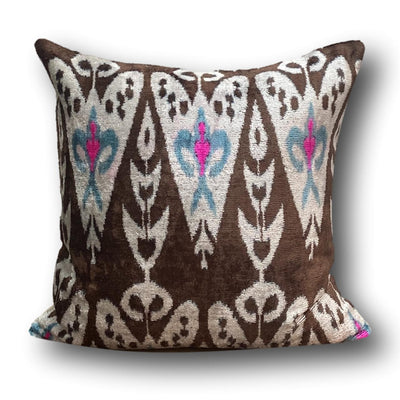IKAT cushion cover - Pink and Brown- Velvet -  50 x 50 cm