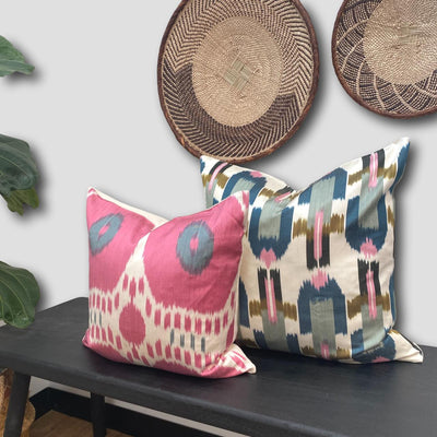 IKAT cushion cover - Blue and Pink Retro - 50 x 50 cm