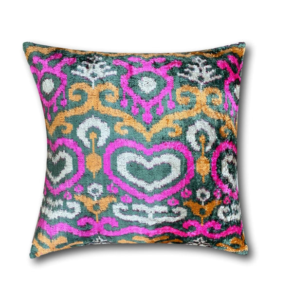 IKAT cushion cover - Orange and Pink - Velvet -  50 x 50 cm