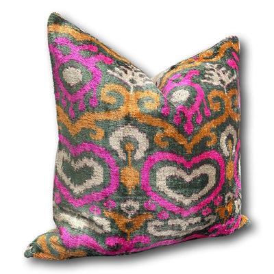 IKAT cushion cover - Orange and Pink - Velvet -  50 x 50 cm
