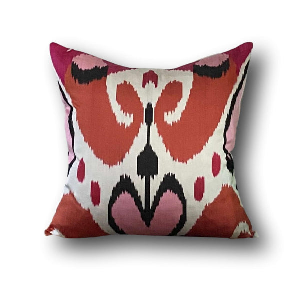 IKAT cushion cover - Pink and Orange Hearts - 40 x 40 cm