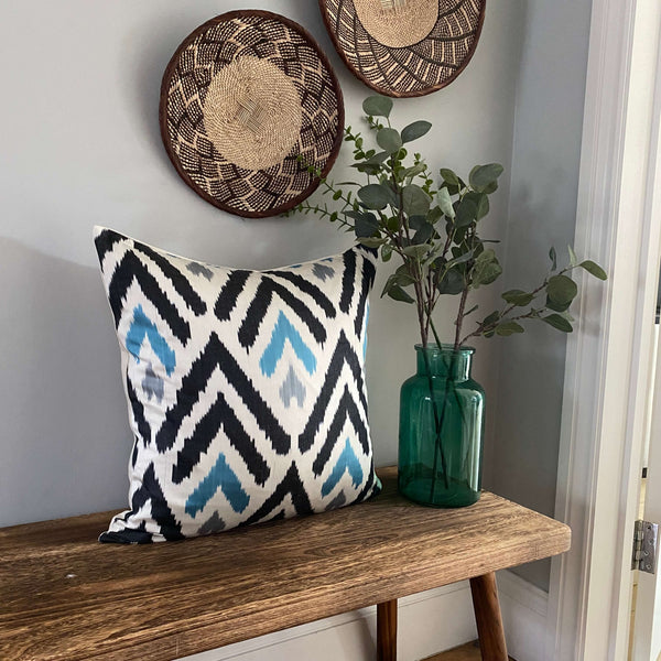 IKAT cushion cover - Black Blue and Grey Chevron - 50 x 50 cm