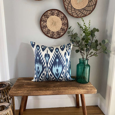 IKAT cushion cover - Navy and Aqua Blue - 50 x 50 cm