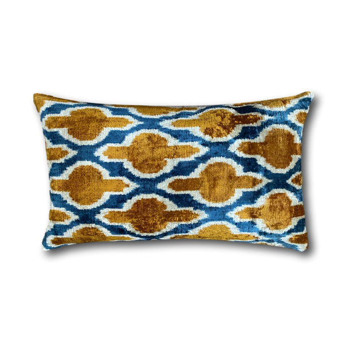 Blue and Rust Ikat Velvet cushion cover - 30 x 50 cm