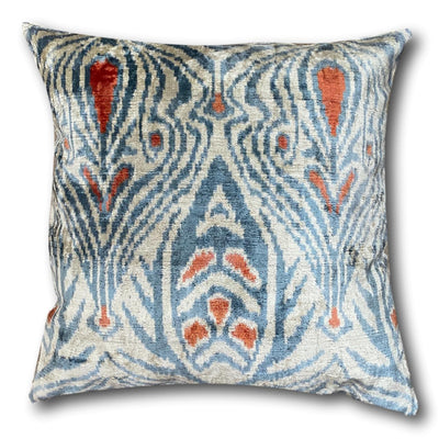 IKAT cushion cover - Blue and Orange Velvet -  60 x 60 cm