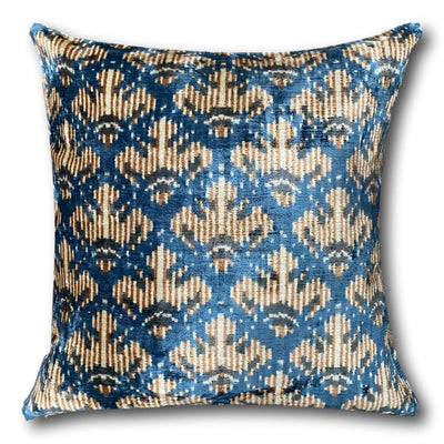 IKAT cushion cover - Blue Fleur-De-Lis Velvet -  60 x 60 cm