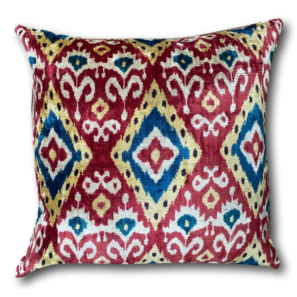 IKAT cushion cover - Red and Blue  Velvet -  60 x 60 cm