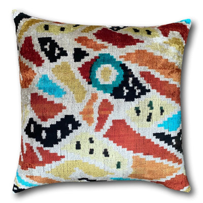 IKAT cushion cover - Abstract Multi Colour- Velvet -  60 x 60 cm