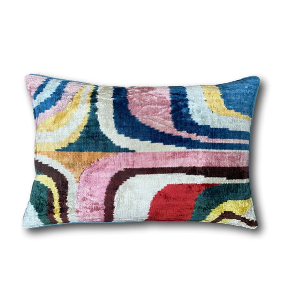 Velvet IKAT cushion cover - With Blue Piping - 40 x 60 cm