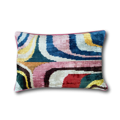 Velvet IKAT cushion cover - With Pink Piping - 40 x 60 cm