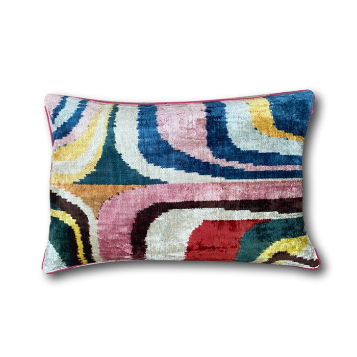 Velvet IKAT cushion cover - With Pink Piping - 40 x 60 cm