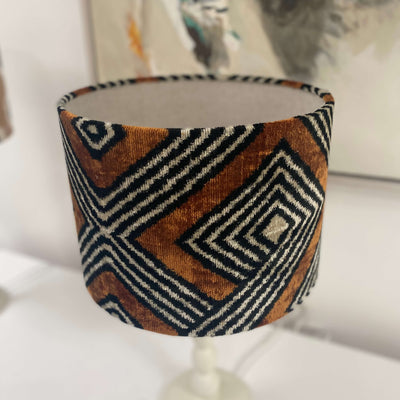 Handmade Velvet Ikat Lampshade - Rust and Black - Dia 30 cm