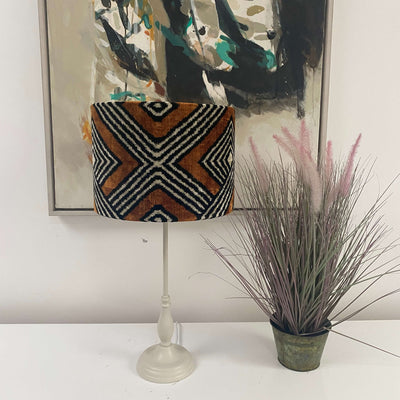 Handmade Velvet Ikat Lampshade - Rust and Black - Dia 30 cm