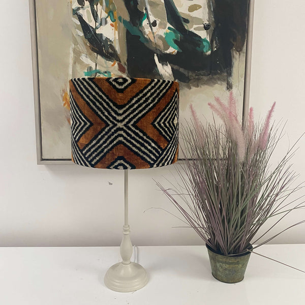 Handmade Velvet Ikat Lampshade - Rust and Black - Dia 30 cm