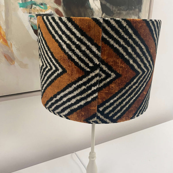 Handmade Velvet Ikat Lampshade - Rust and Black - Dia 30 cm