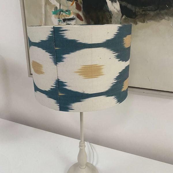 Handmade Ikat Lampshade - Teal and Yellow - Dia 30 cm