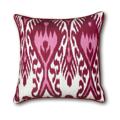 Double Sided Red IKAT cushion cover With Piping - 50 x 50 cm