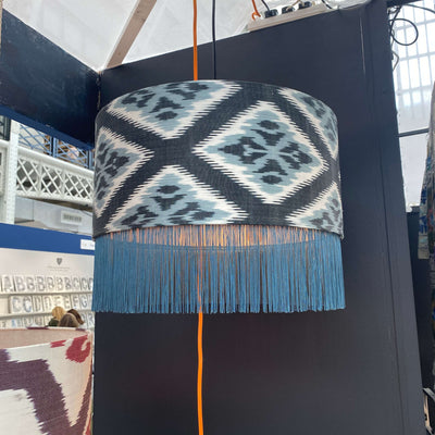 Handmade Silk Ikat Pendant Lampshade with Tassels  - Dia 50 cm