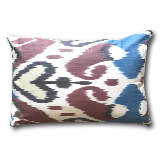 IKAT cushion cover - Double Sided- Blue and Brown Hearts 40 x 60 cm