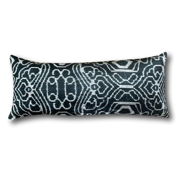 IKAT cushion cover - Lumbar Black Velvet-  40 x 90 cm