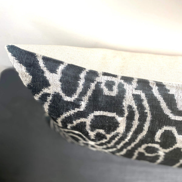 IKAT cushion cover - Lumbar Black Velvet-  40 x 90 cm