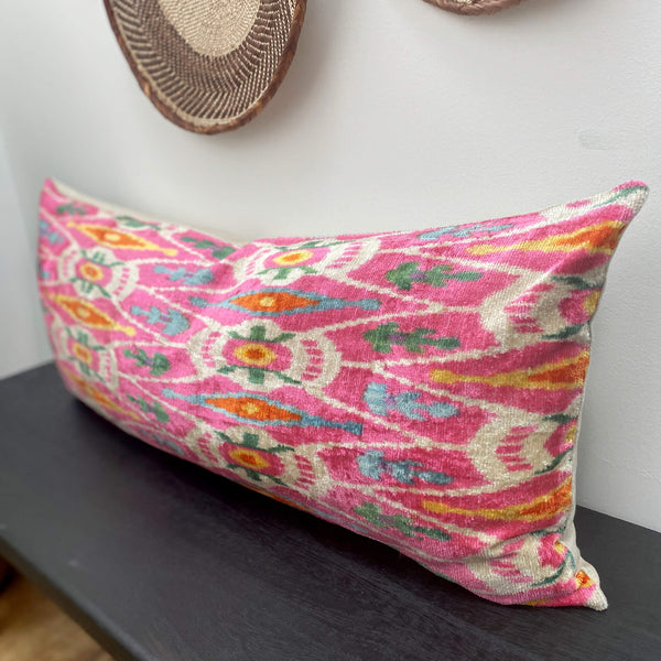 IKAT cushion cover - Lumbar Pink Velvet-  40 x 90 cm