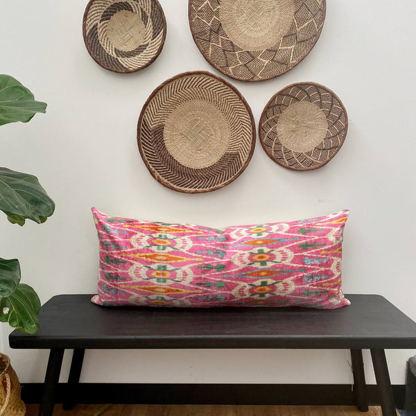 IKAT cushion cover - Lumbar Pink Velvet-  40 x 90 cm