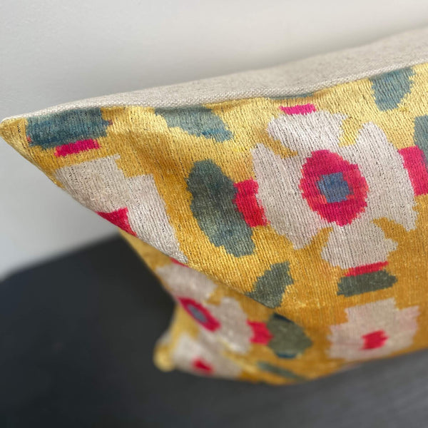 IKAT cushion cover - Lumbar Yellow Velvet-  40 x 90 cm