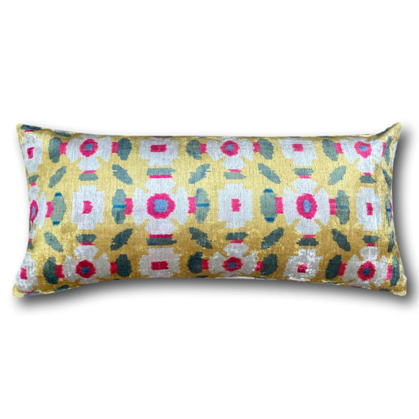 IKAT cushion cover - Lumbar Yellow Velvet-  40 x 90 cm