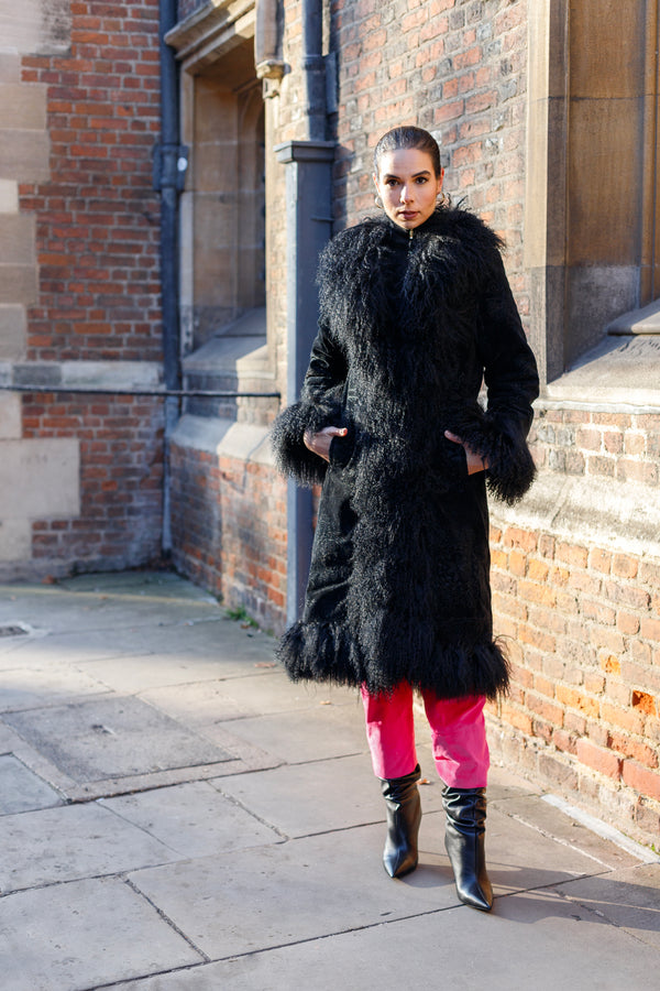 Embroidered Velvet Coat - Black