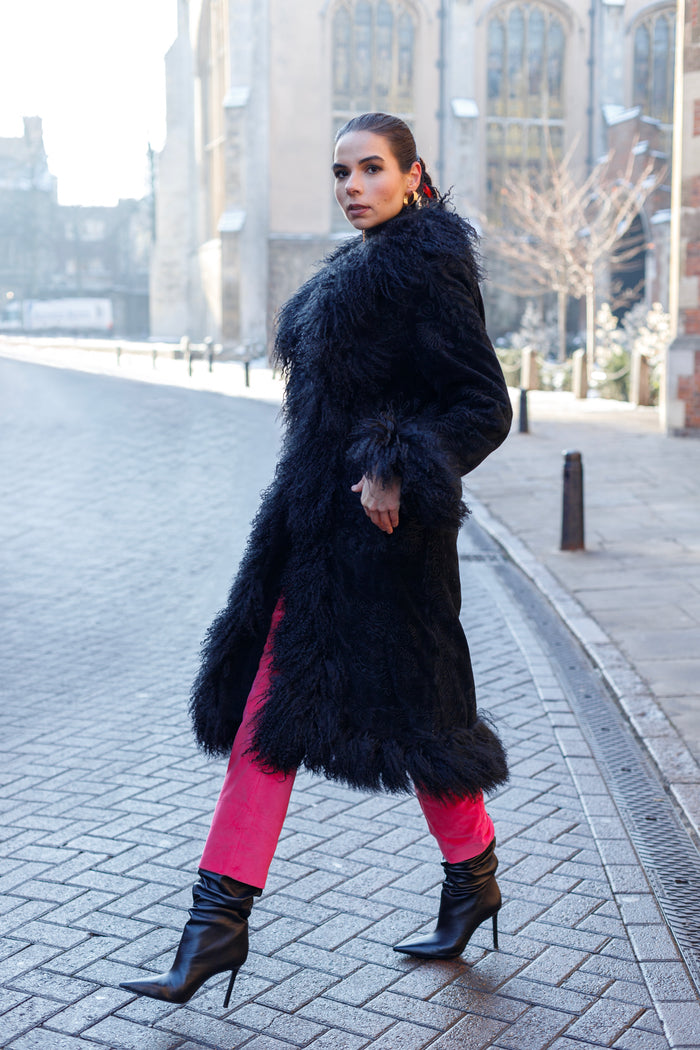 Embroidered Velvet Coat - Black