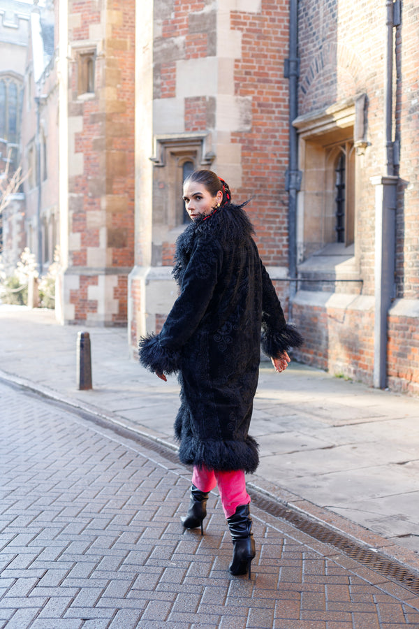 Embroidered Velvet Coat - Black
