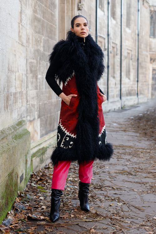 Vintage Suzani Gilet - Black/ Red