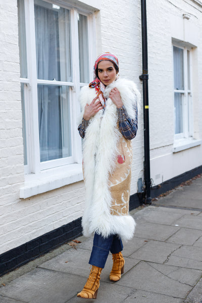 Vintage Suzani Gilet -Tan/ Red -Size Small