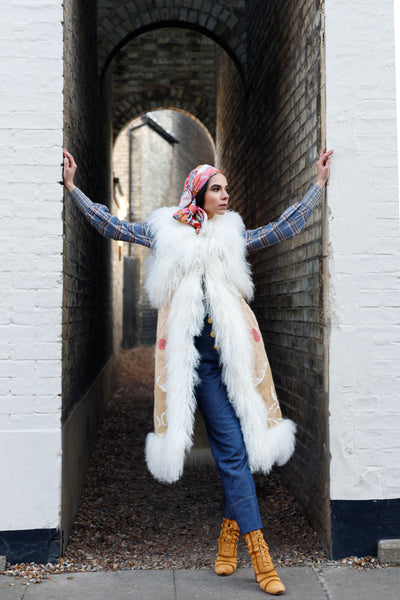 Vintage Suzani Gilet -Tan/ Red -Size Small