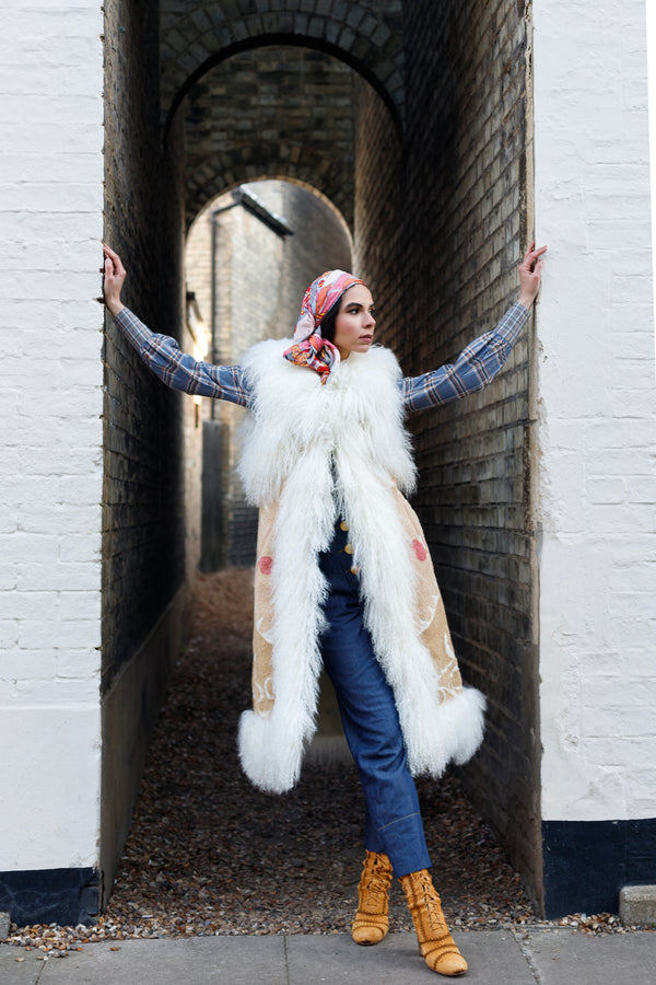 Vintage Suzani Gilet -Tan/ Red -Size Small