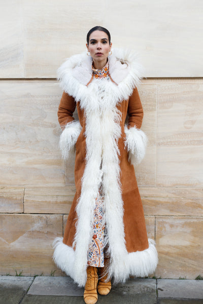 Shearling Maxi Coat With Detachable Hood - Tan