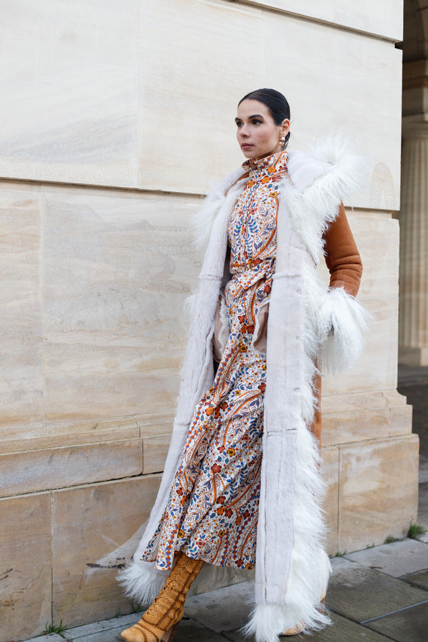 Shearling Maxi Coat With Detachable Hood - Tan
