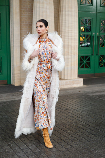 Shearling Maxi Coat With Detachable Hood - Tan