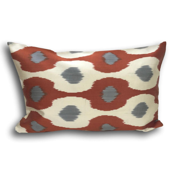 IKAT cushion cover - Burnt Orange Grey Dots Silk - 40 x 60 cm