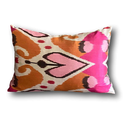 IKAT cushion cover - Pink and Orange Hearts - 40 x 60 cm