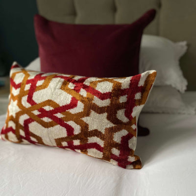 Red and Rust Trellis Velvet cushion cover - 30 x 50 cm